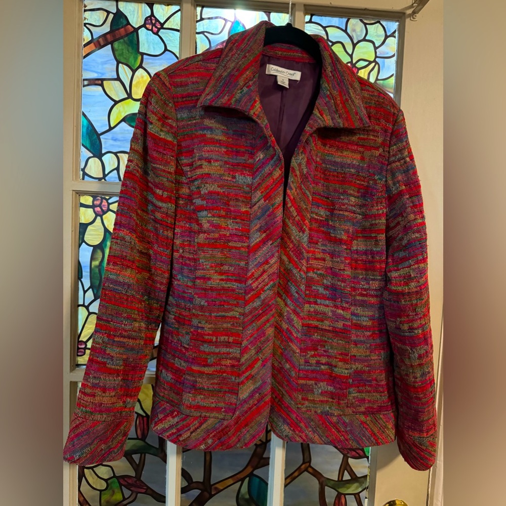 Coldwater Creek Multicolor Woven Jacket, Size Medium – A Cozy Burst of Color